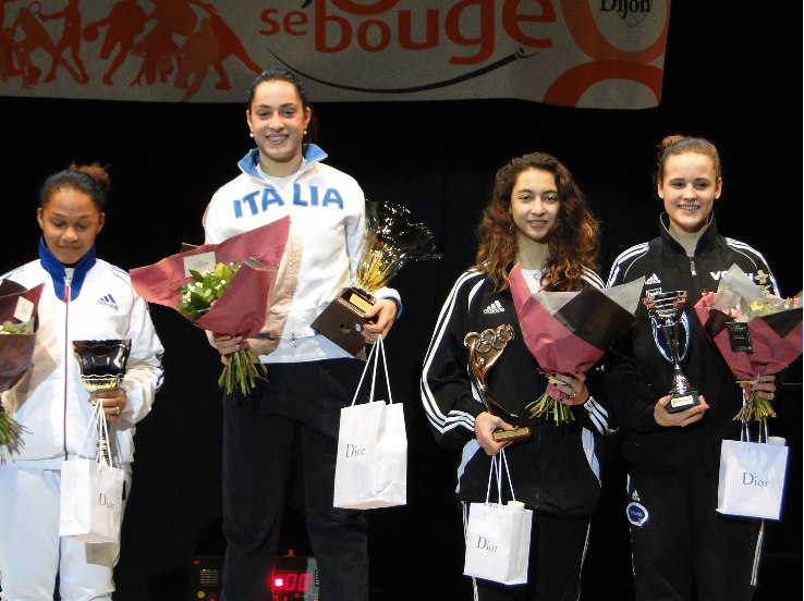 Sirico, third from left, takes bronze at the Junior World Cup in Dijon, France. Photo courtesy of USA Fencing. Sirico_Dijon_Jan_2014